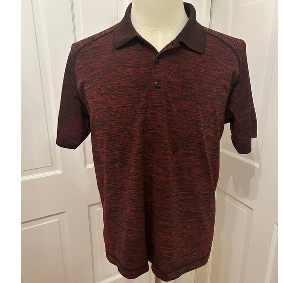 LULULEMON Metal Vent Tech Polo Burgundy Red Black Men Large Golf - Picture 2 of 11
